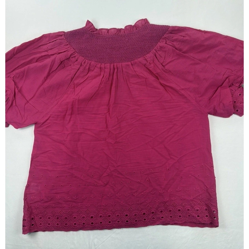 NWT House of Harlow 1960 Puff Sleeves Cotton Blouse, Pink, Women's Large - Picture 3 of 14